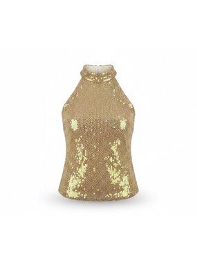 Moda International Womens Gold Sequin Halter Top Sz M